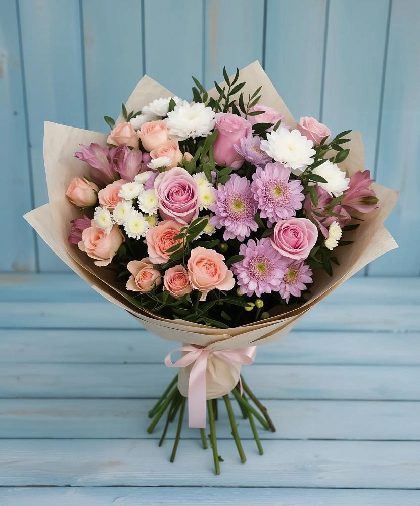 Букет цветов из: Хризантемы, Розы и Альстромерии в Орске
