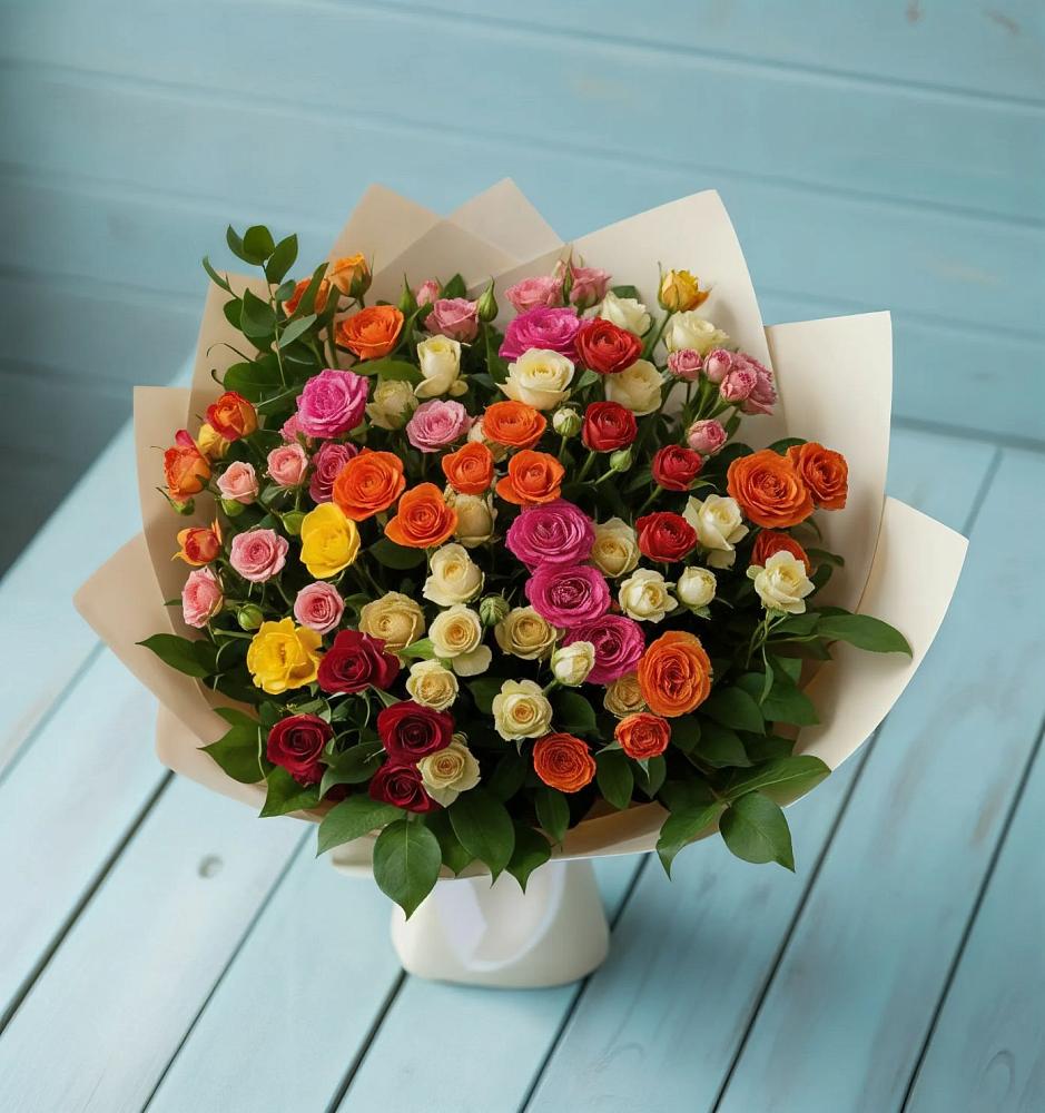 Букет Микс из разноцветных кустовых роз в Орске