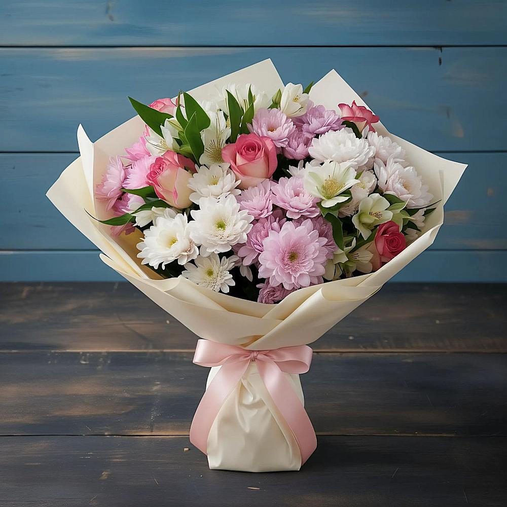 Букет цветов из: Хризантемы, Альстромерии и Розы в Орске